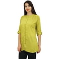 thumbnail image 6 of Phagun Women's Summer Yellow Cotton Modal Tunic Shirt Top With Front Opening - 4, 6 of 8
