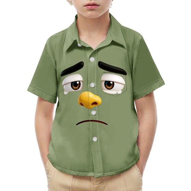 Chemise à Manches Courtes pour Enfants avec Poche et Imprimé, Haut Décontracté à Col Rond pour Garçons et Filles, Âges 2-15 Ans en Vert Armée