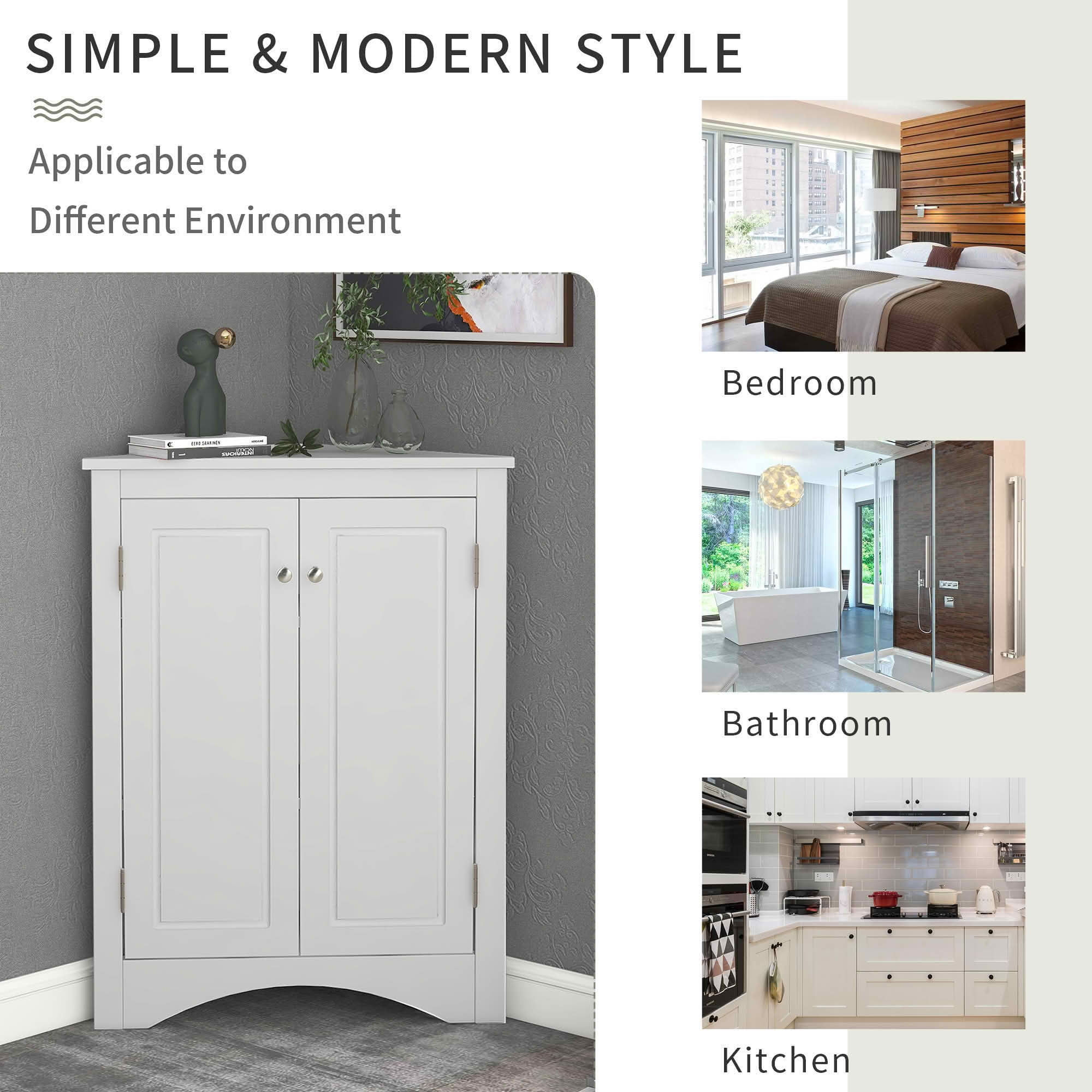 MAYEERTY White Triangle Bathroom Cabinet Adjustable Shelves Freestanding Floor Cabinet