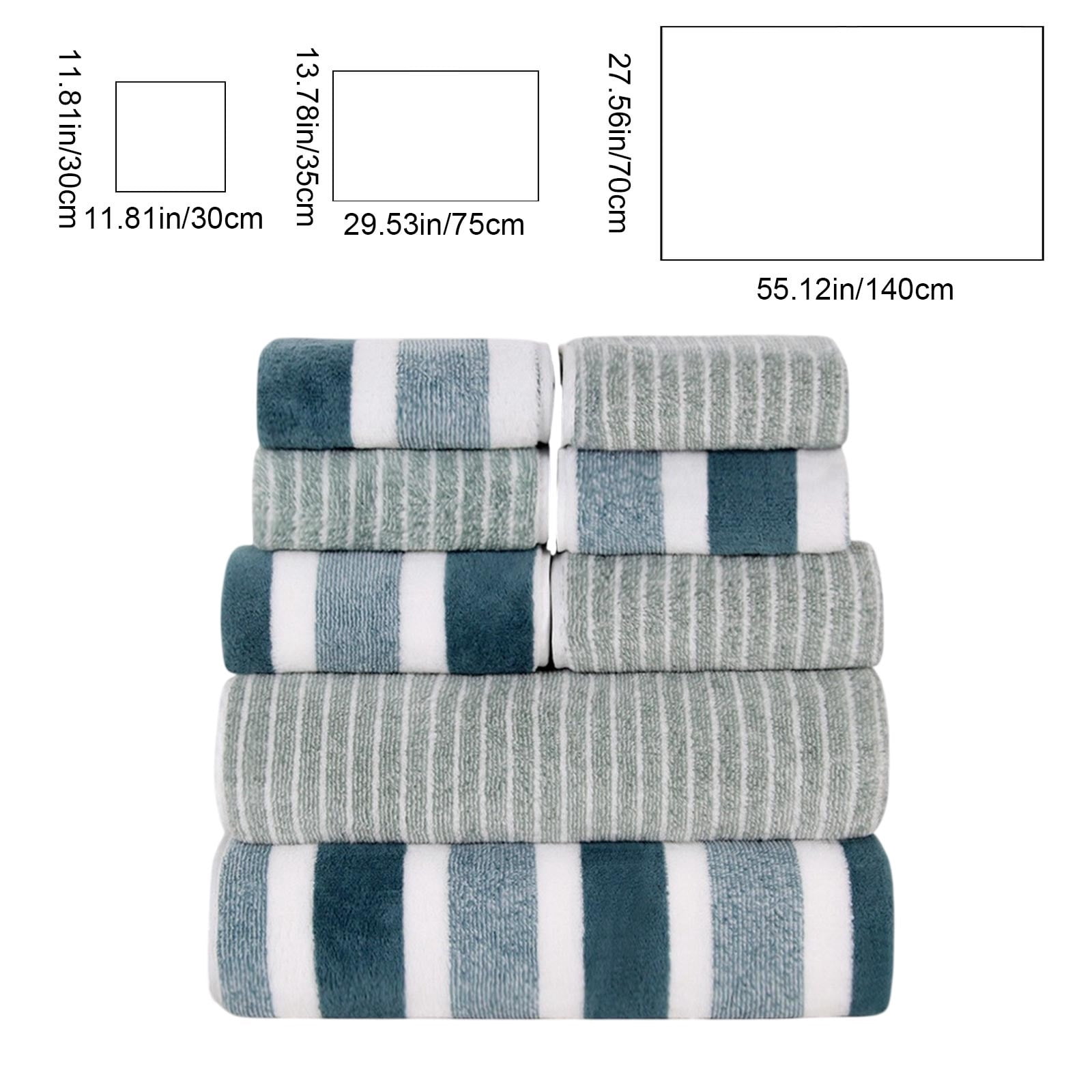 Ultra Soft Bath Towel Set 8-Piece, Velvet Wide Stripe Towel Washcloth Bath Towel, Microfiber Absorbent Quick Dry Towels for Bathroom, Spa, Gym, Pool Shower Beach (Green)