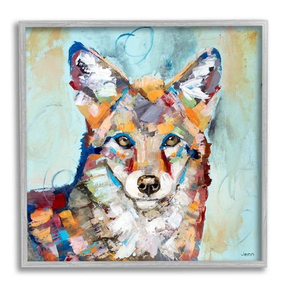 Abstract Fox Painting Modern Strokes Animals & Insects Painting Gray Framed Art Print Wall Art