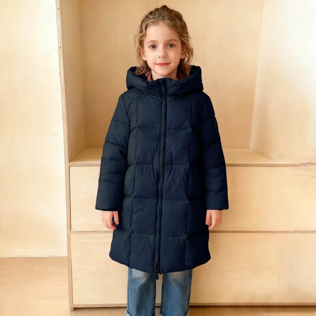 Parkas de manga larga para niñas, chaqueta de plumón de longitud media a larga, abrigo grueso de invierno para niños y niñas, abrigo cálido de algodón para niños.