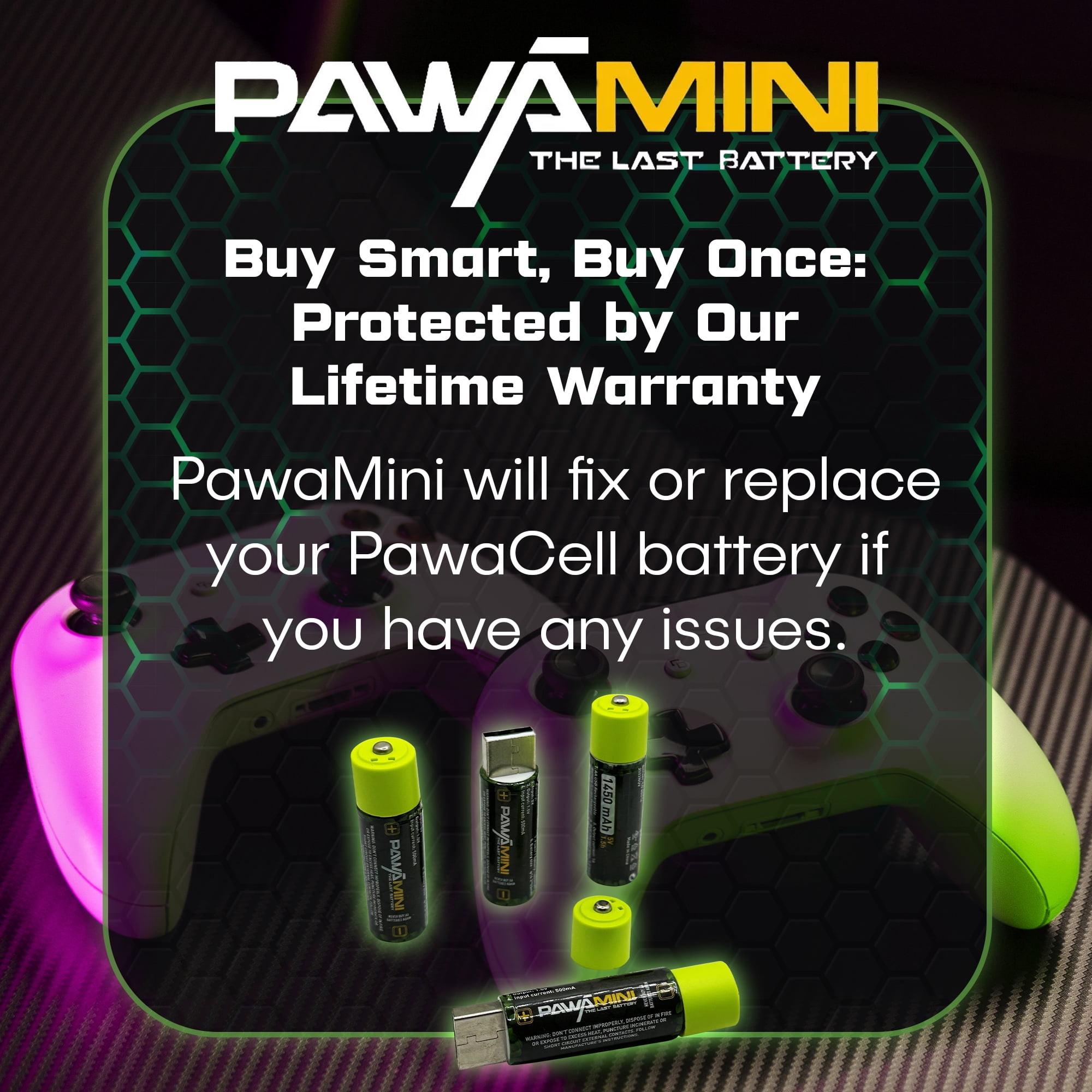 Pawa Cell - Rechargeable Long Lasting AA Batteries - 4 Pack, 1.5V, 1450 mAh by Pawamini