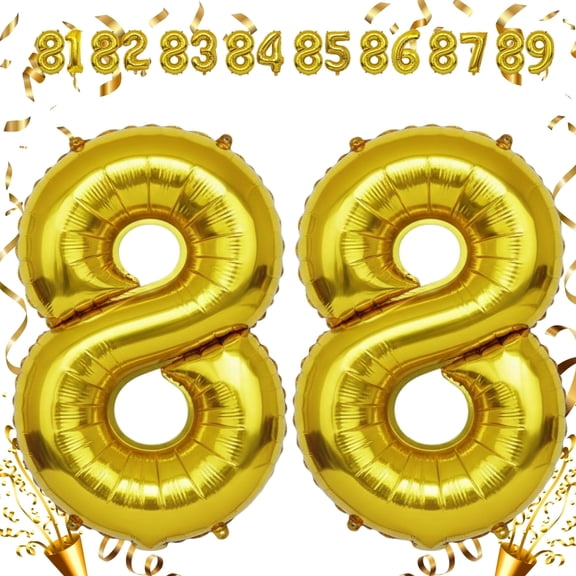 Gold Number 88 Mylar Foil Balloon 32" - Helium or Air Inflatable Metallic Balloons for 88th Happy Birthday Party, Anniversary, Graduation Decorations