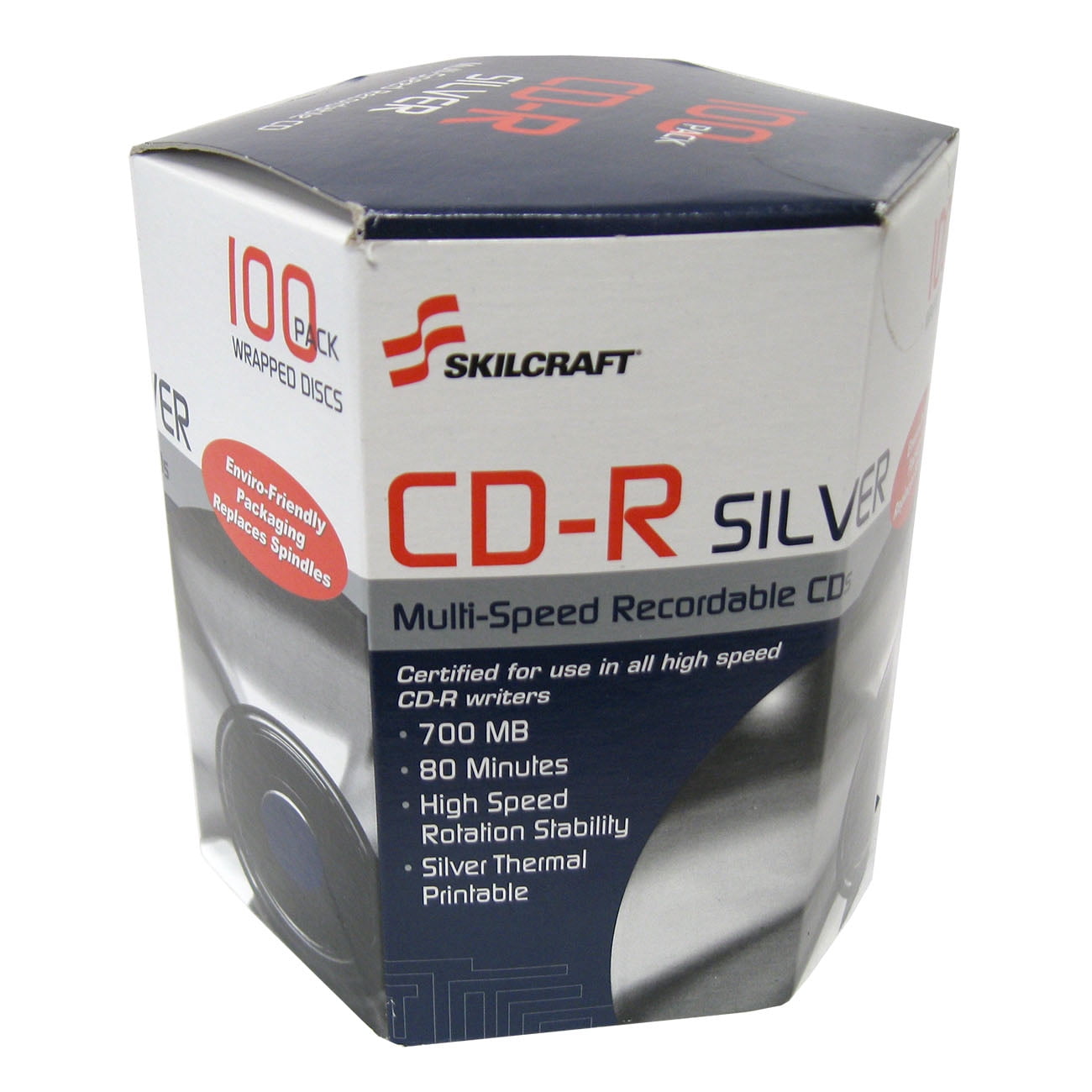 SKILCRAFT CD Recordable Media - CD-R - 52x - 700 MB - 100 Pack Box - TAA Compliant - 120mm - Printable - Thermal Printable - 1.33 Hour Maximum Recording Time