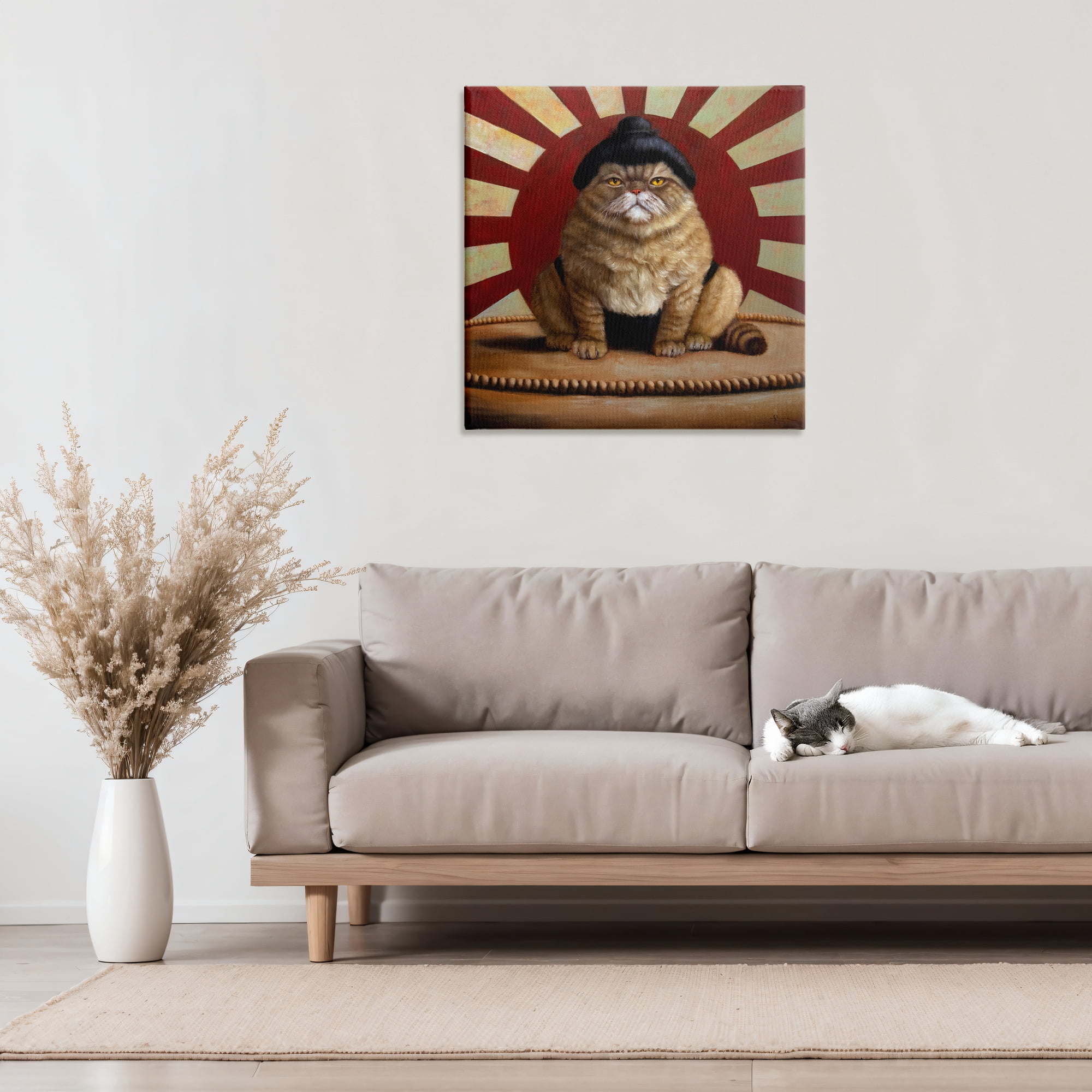 Stupell Industries Sumo Cat with Sun Rays Canvas Wall Art, design by Lucia Heffernan