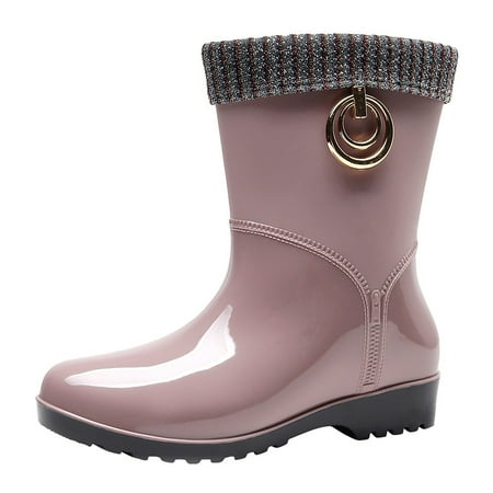 

Puawkoer Punk Style Mid Warm Snow Boots Women s Non-Slip Rain Boots Outdoor Water Shoes