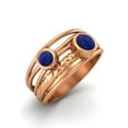 thumbnail image 2 of 4mm Round Lapis Handmade Split Shank Band 925 Sterling Silver Rose Vermeil Dual Stone Women Mother's Day Gift Ring, 2 of 4