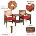 thumbnail image 6 of Costway Patio Loveseat Conversation Set Acacia Wood Chair Coffee Table Cushioned Red, 6 of 11