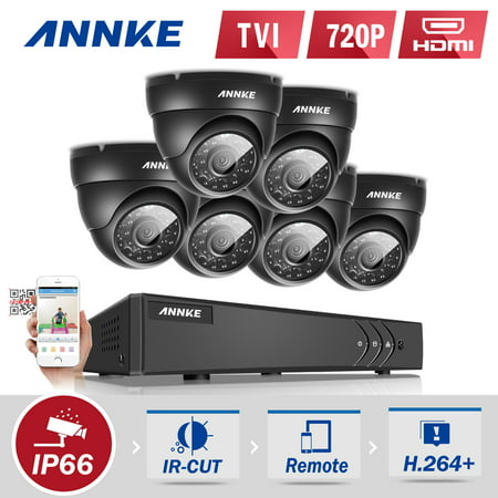 Annke 8-Channel HD-TVI 1080P Lite Video Security System DVR and 6 Weatherproof Indoor/Outdoor Cameras IR Cut Night Vision（0-NO HDD,1-1TB