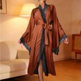 thumbnail image 2 of Arlun Silk Long Robes for Women Satin Lace-Trim Long Sleeve Bride Wedding-Night Bridal Bridesmaid Kimono Robes Lightweight Soft Comfortable Solid Color Wrap Sleepwear Coffee L, 2 of 4