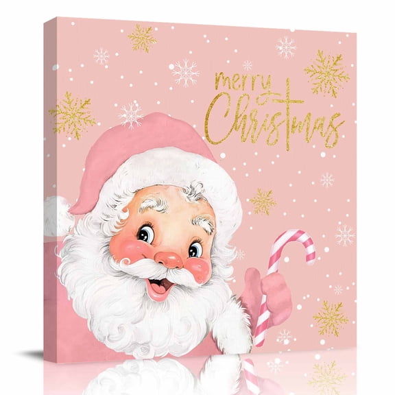 Canvas Print Wall Art Oil Paintings Funny Santa Claus Snowflake on Pink Picture Prints Artwork for Living Room Kitchen Bathroom Bedroom
