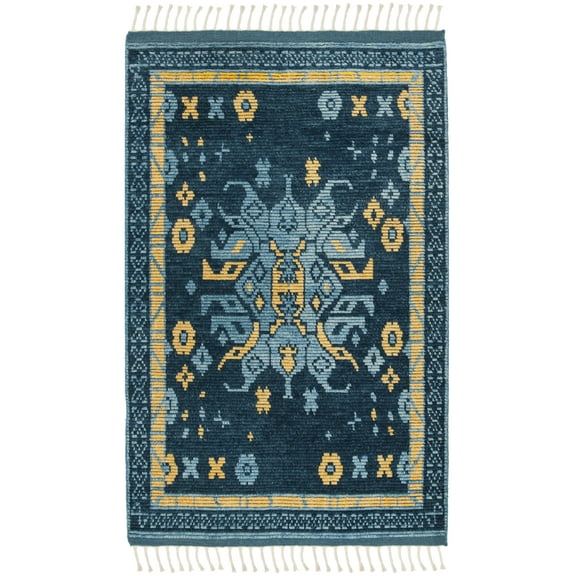SAFAVIEH Kenya Huntington Aztec Area Rug, Blue/Gold, 6' x 9'
