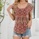 thumbnail image 5 of Tops de Cuello Redondo para las Mujeres Impreso Plegado Hombro Insertado Blusa, Manga Corta Nylon Spandex Top para el Hogar Y el Uso Casual Diario, 5 of 8