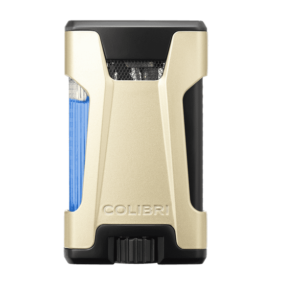 Colibri Rebel Double Jet Flame Butane Lighter, Windproof & Refillable, Cigar Enthusiast's Choice with Blue Fuel Window and Adjustable Flame (Matte Gold   Black)
