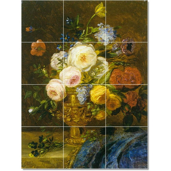 Ceramic Tile Mural-Adriana-Johanna Haanen Flowers Painting 4. 12.75" w x 17" h using (12) 4.25 x 4.25 ceramic tiles