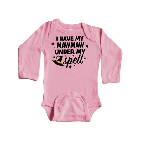 

Inktastic I Have My Mawmaw Under My Spell with Cute Witch Hat Gift Baby Boy or Baby Girl Long Sleeve Bodysuit