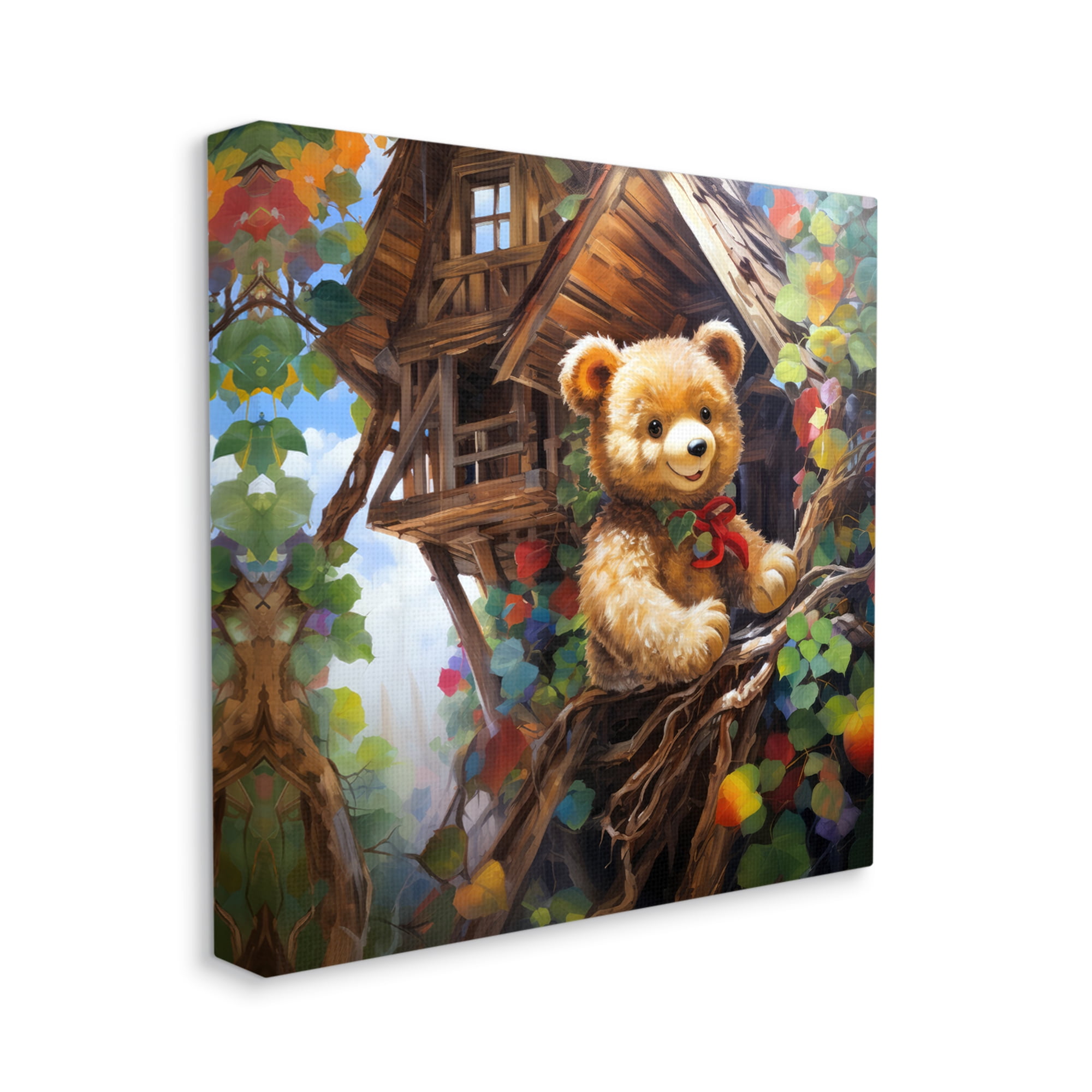 Stupell Industries Happy Bear in Tree House Animals & Insects Painting Gallery Wrapped Canvas Art Print Wall Art, 24 x 24