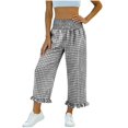 thumbnail image 3 of Cutuoiiu Women Lightweight Comfortable Gingham Print Smocked High Waist Pants with Pockets Everyday Wear Wide Leg Trousers Gifts, 3 of 6