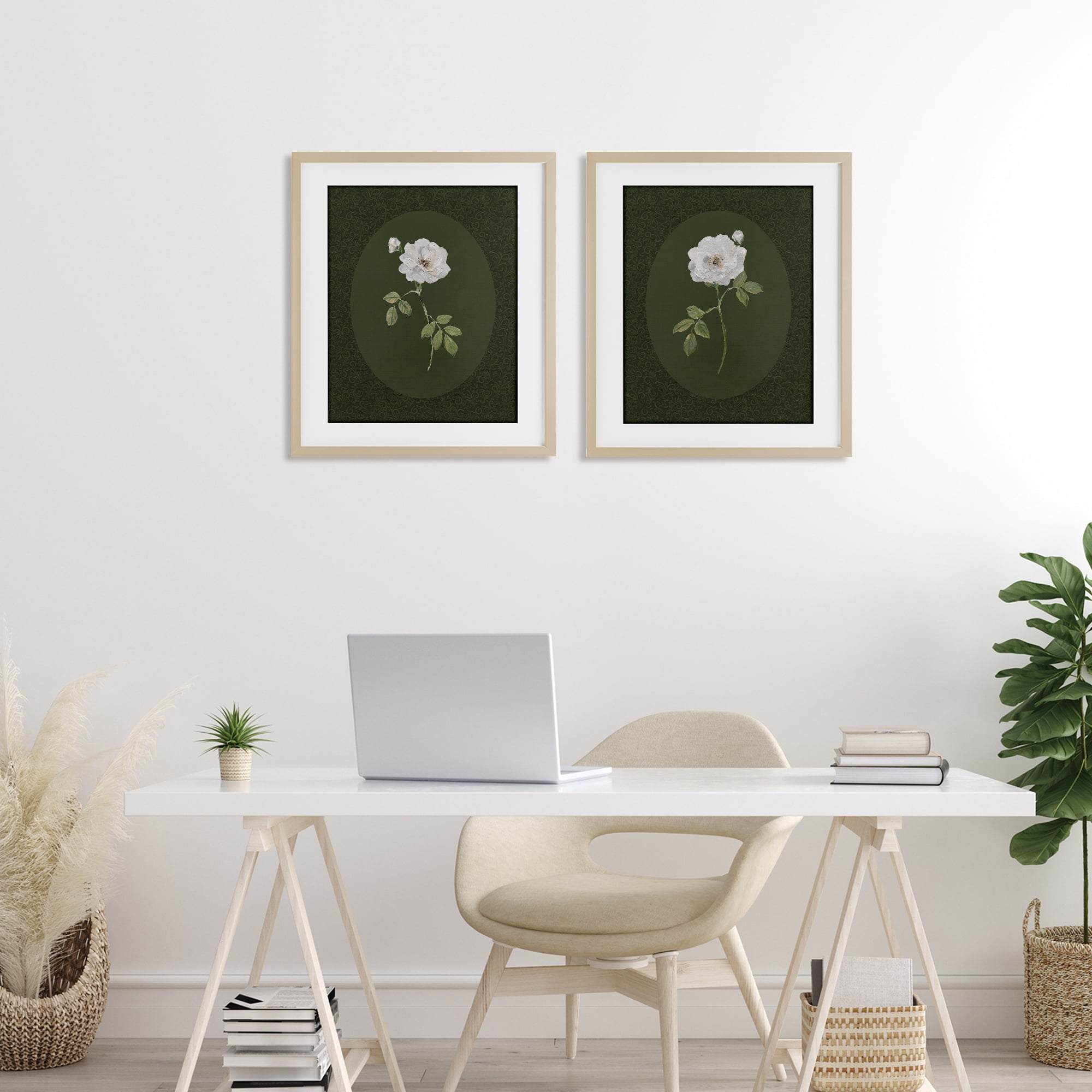 Stupell Industries Ornate Rose Studies over Emerald 2 Piece Birch Framed Print Under Glass Set, design by Sally Swatland