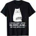 thumbnail image 1 of Funny Coffee Cat Lover T-Shirt - "A Woman Needs a Cat & Coffee" Graphic Tee, 100% Cotton Unisex Casual Shirt for Outdoor & Daily Wear, S-XXXL Sizes, Machine Washable, Cat Shirt, Humorous Apparel,, 1 of 11