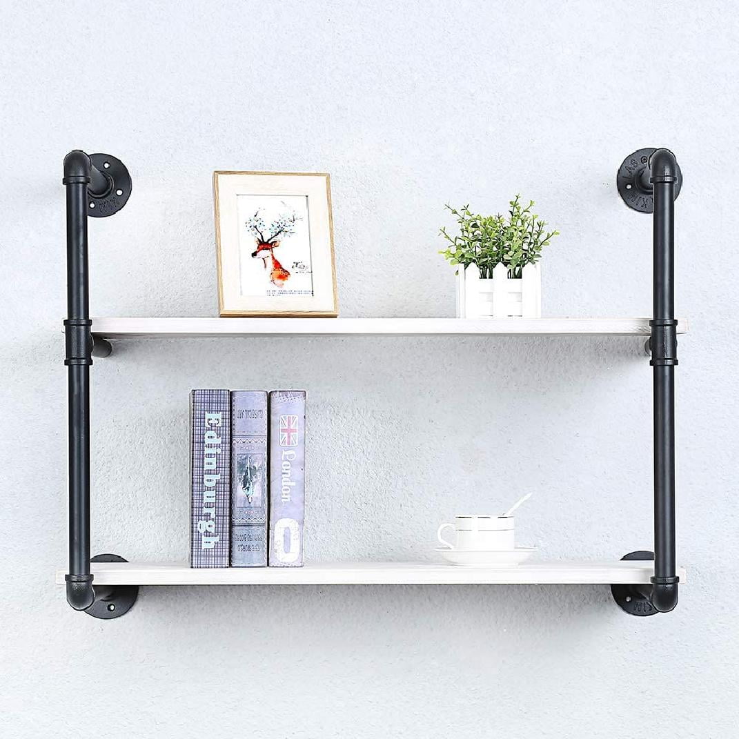 Rustic Metal Floating Shelves,Steampunk Real Wood Book Shelves,Wall