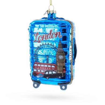 London Landmarks Suitcase Glass Christmas Ornament