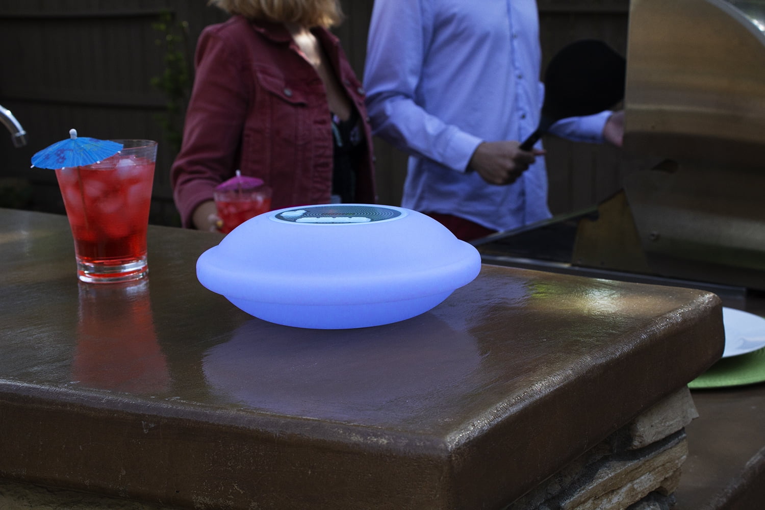 Poolmaster Multi-Light Floating Waterproof Portable Bluetooth Speaker - 7 Color LED Backlight Display with Phone Call Functionality for Swimming Pools, Lakes, Outdoors