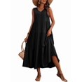 thumbnail image 3 of Women Solid Color Casual Midi Dress Black XXL, 3 of 8