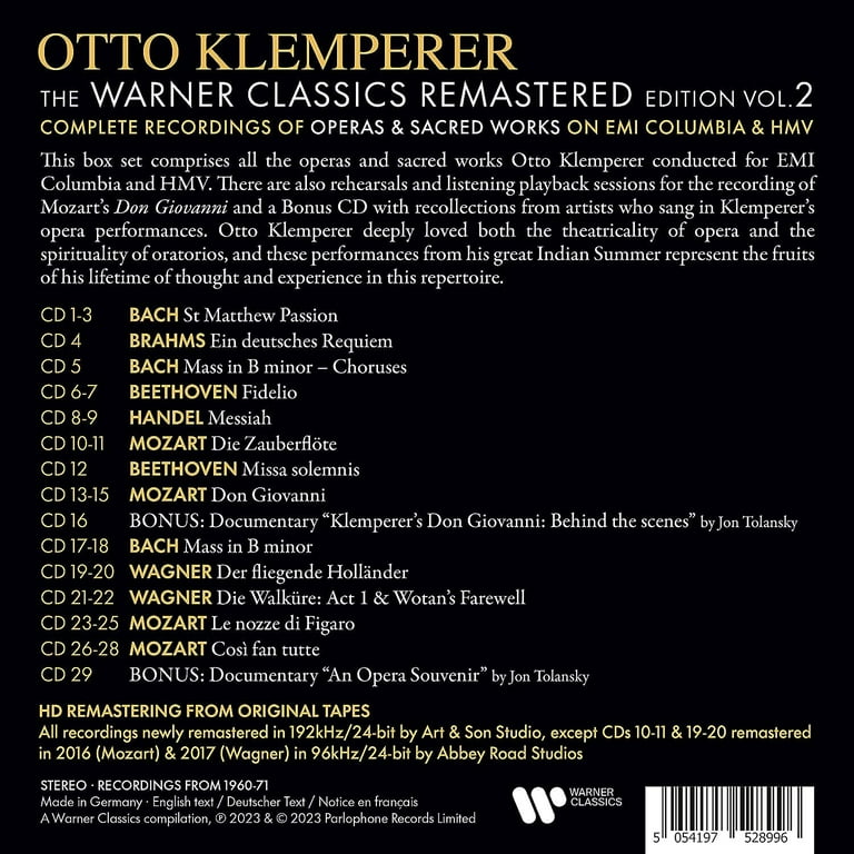 Otto Klemperer - The Warner Classics Remastered Edition - Vol. 2: Operas &  Sacred Works - Music & Performance - CD - Walmart.com