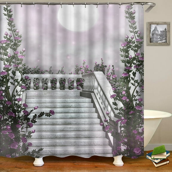 Waterproof Shower Curtain European style Arch Dreamy Flowers landscape 3D Printi