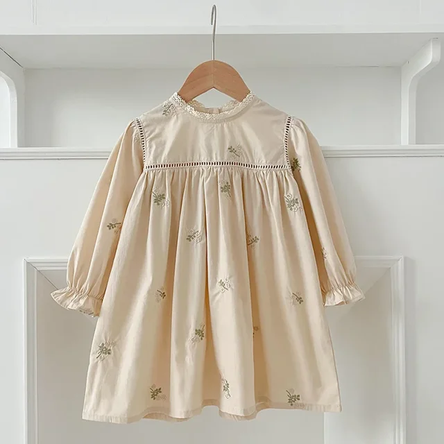 Spring Autumn Baby Clothes Infant Girls Floral Embroidered Bodysuit Children's Long Sleeve Princess Dress Korean Sisters Dress