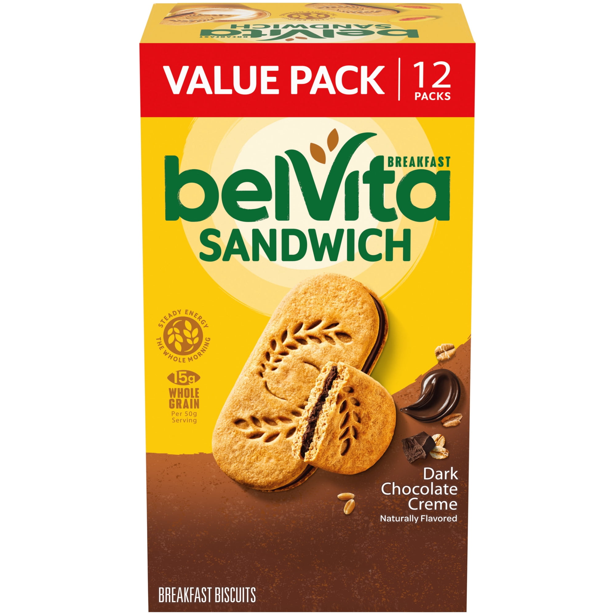 belVita Breakfast Bar Biscuit Sandwiches Dark Chocolate Creme, Value Pack, 12 Packs