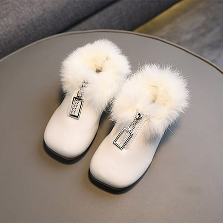 

TALKVE Fashion Autumn And Winter Children Boots For Girls Flat Bottom Non Slip Solid Color Plush Warm Comfortable Zipper