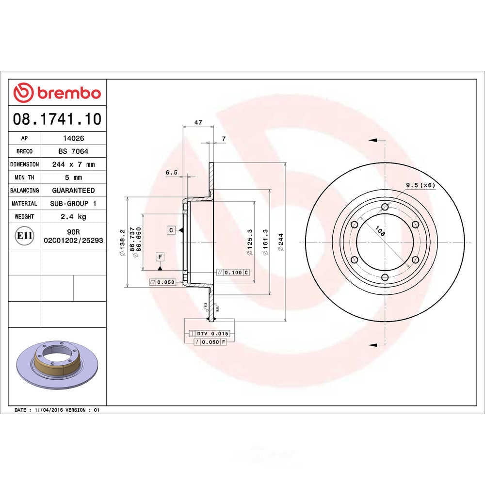 Brembo 08.1630.10 Disc Brake Rotor Fits select: 1969-1980 MG MGB