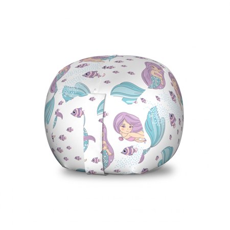Mermaid Storage Toy Bag Chair  Underwater Fantasy Fish Girl Woman Swimming Exotic Cartoon  Stuffed Animal Organizer Washable Bag  Large Size  Lilac Pale Blue and White  by Ambesonne