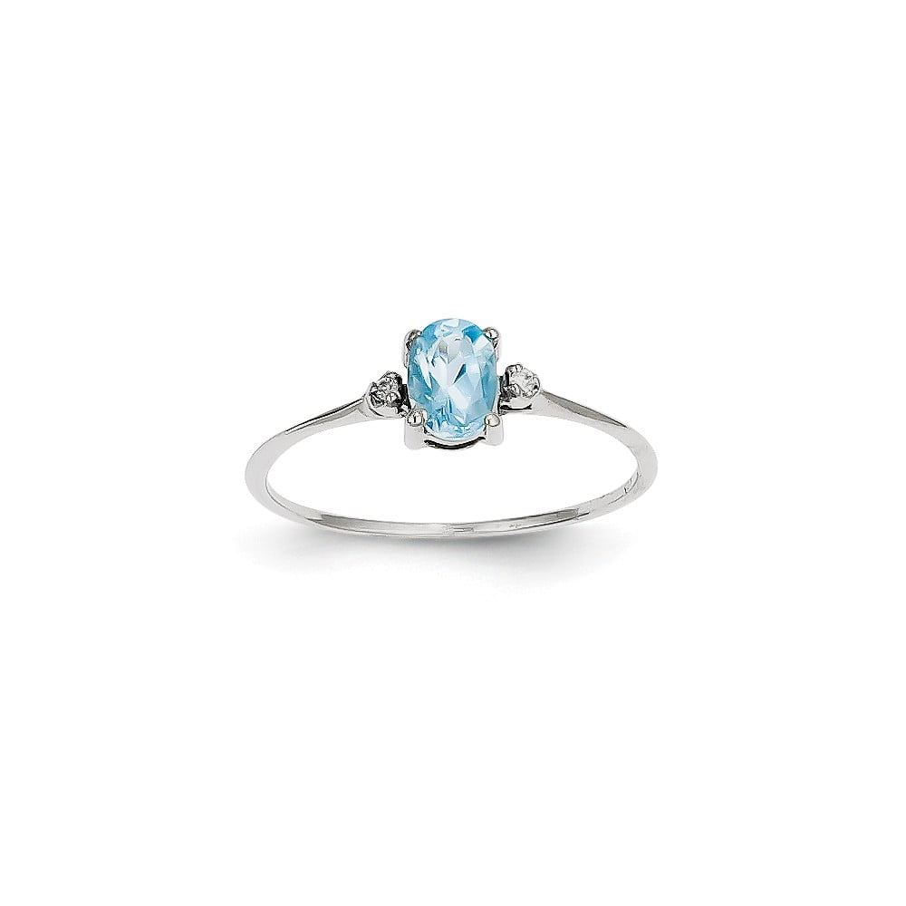 Solid 14k White Gold Diamond & Blue Simulated Topaz Simulated Birthstone Ring (2mm) Size 4 by AA Jewels