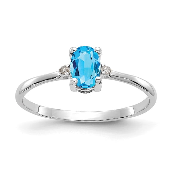 14K White Gold Ring Band with Stones (12) December Swiss Blue Topaz Oval Diamond Round