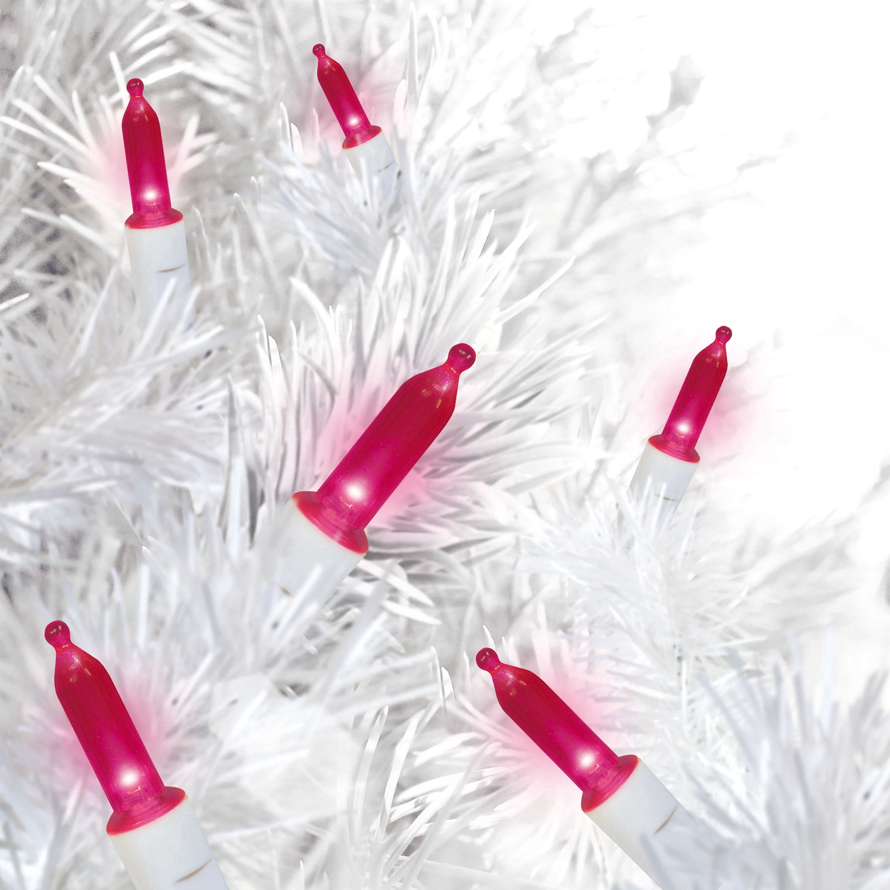 Indoor/Outdoor 50-Count LED Mini Christmas String Lights, Pink, White Wire, 9.5', by Holiday Time
