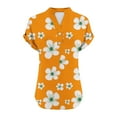 thumbnail image 5 of HOMBOM Womens Summer Tops Shirts Cotton Linen Orange Boho Short Sleeve Floral T Shirts for Women, 5 of 6