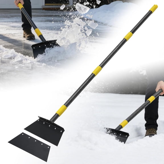 OLIYNEDY Snow Shovel, 63" Adjustable Garden Shovel, Multifunctional Ice Scraper with 2 Spades for Weeding, Floor Scraping