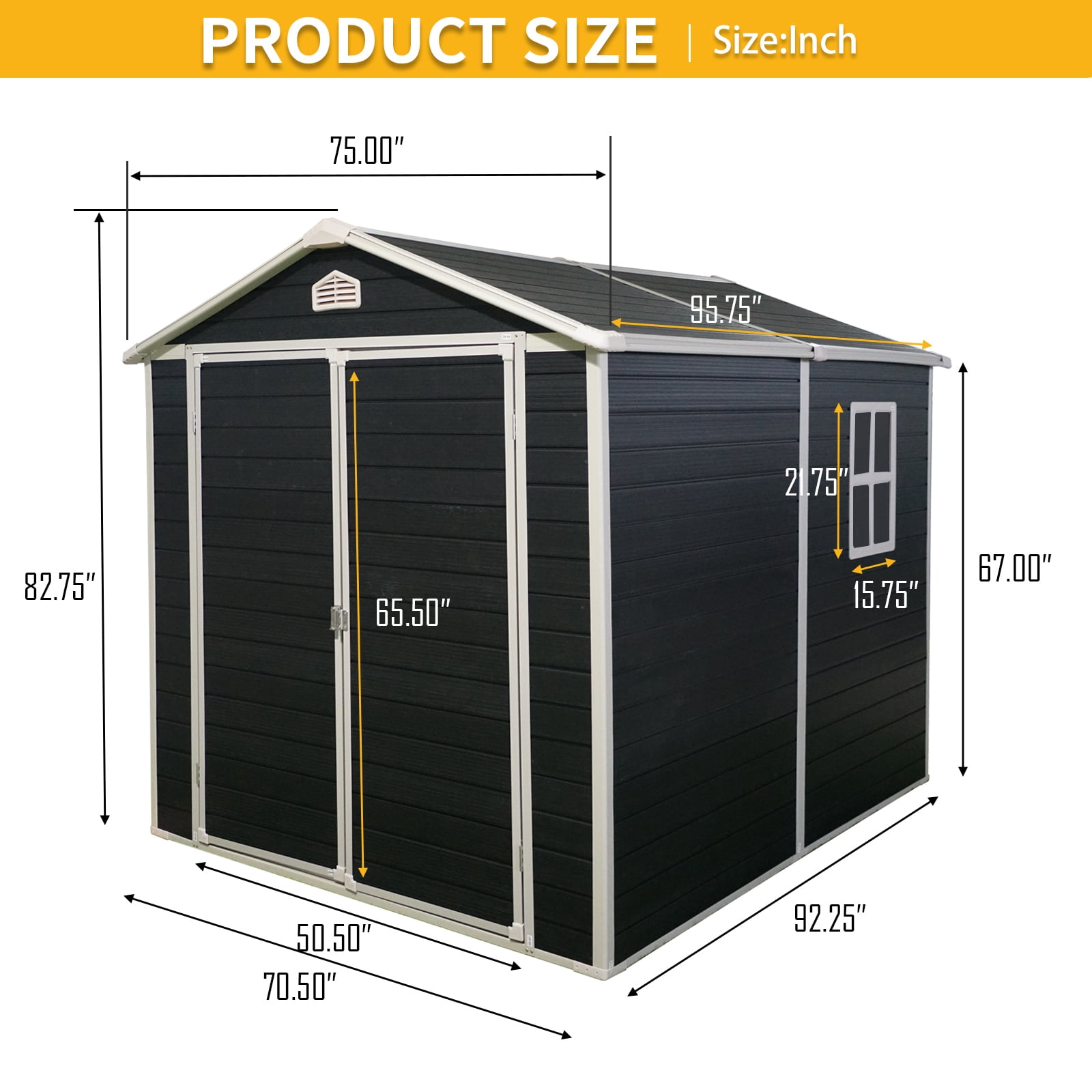 Alvantor 8 x 6 Ft Resin Storage Shed with Floor Plastic Garden Shed with Window and Lockable Door for Backyard, Garden, Patio Black