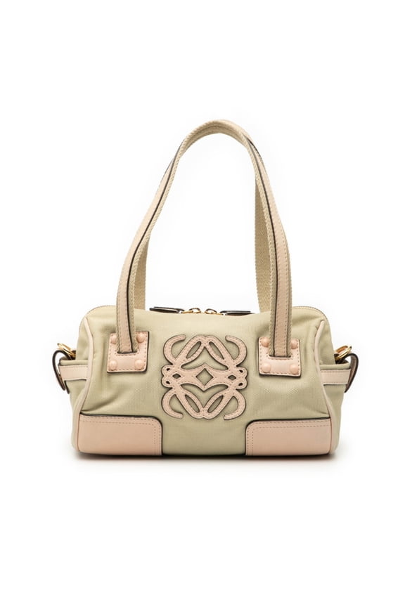 Pre-Owned Loewe Anagram Handbag in Beige and Pink Canvas Leather for Women (Good)