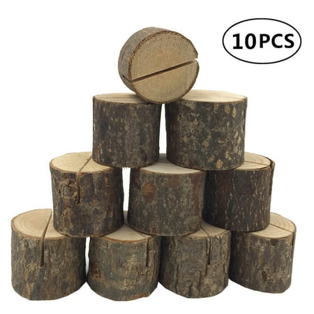 

10 Pcs Rustic Wood Place Card Holders Wooden Round Table Number Stand Memo Holder Clip Holders Note Wedding Party Decor