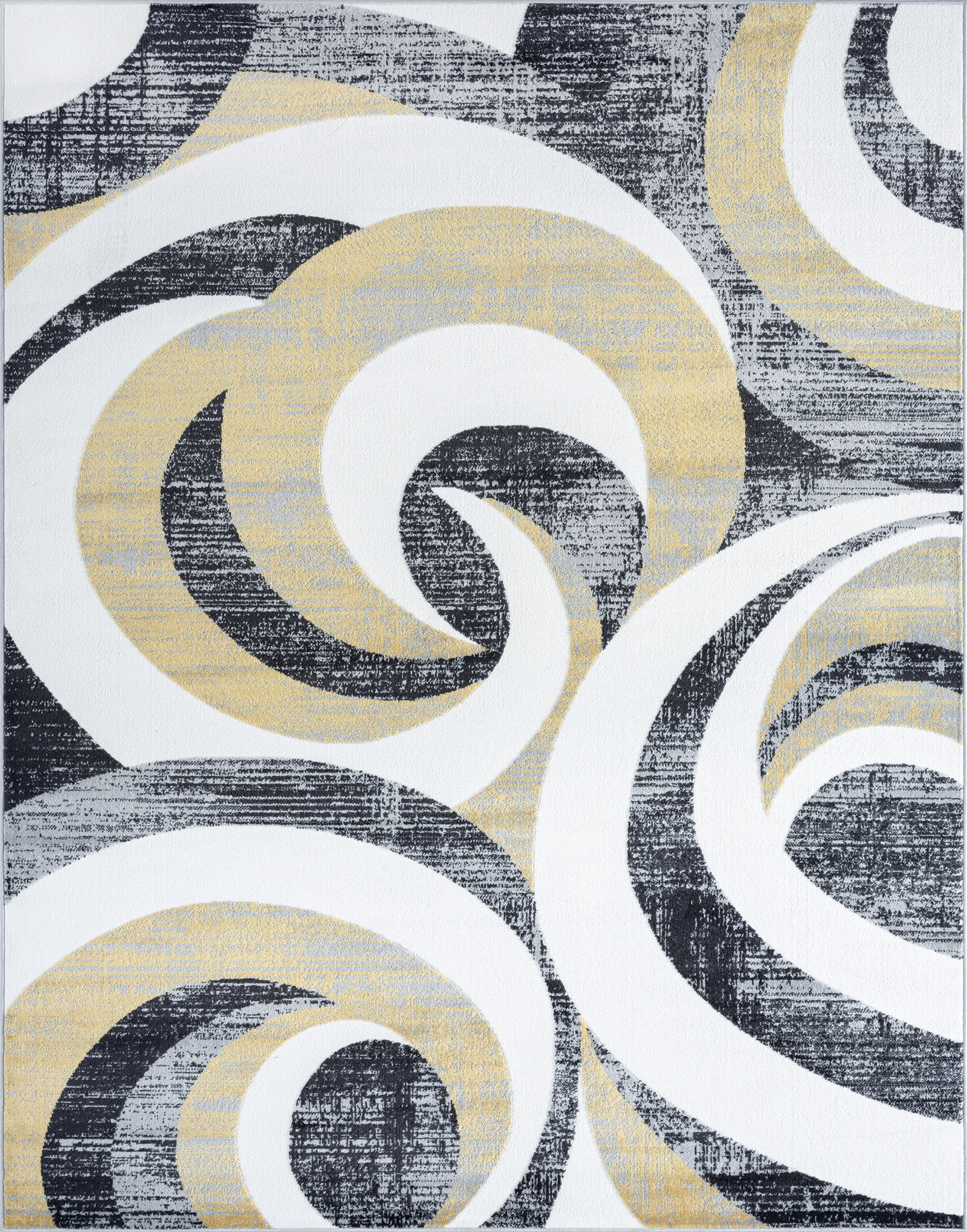 Contemporary 5x8 Area Rug (5'3'' x 7'3'') Abstract Yellow, Charcoal Living Room Easy to Clean