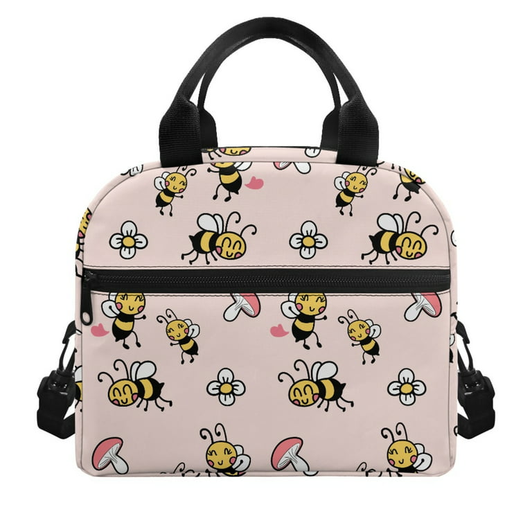 Bivenant Store Cute Bee Insulated Lunch Bag for Women Men Kids Zippers Wide Open Tote Bag Leakproof Thermal and Cooler Reusable Lunch Box for Office