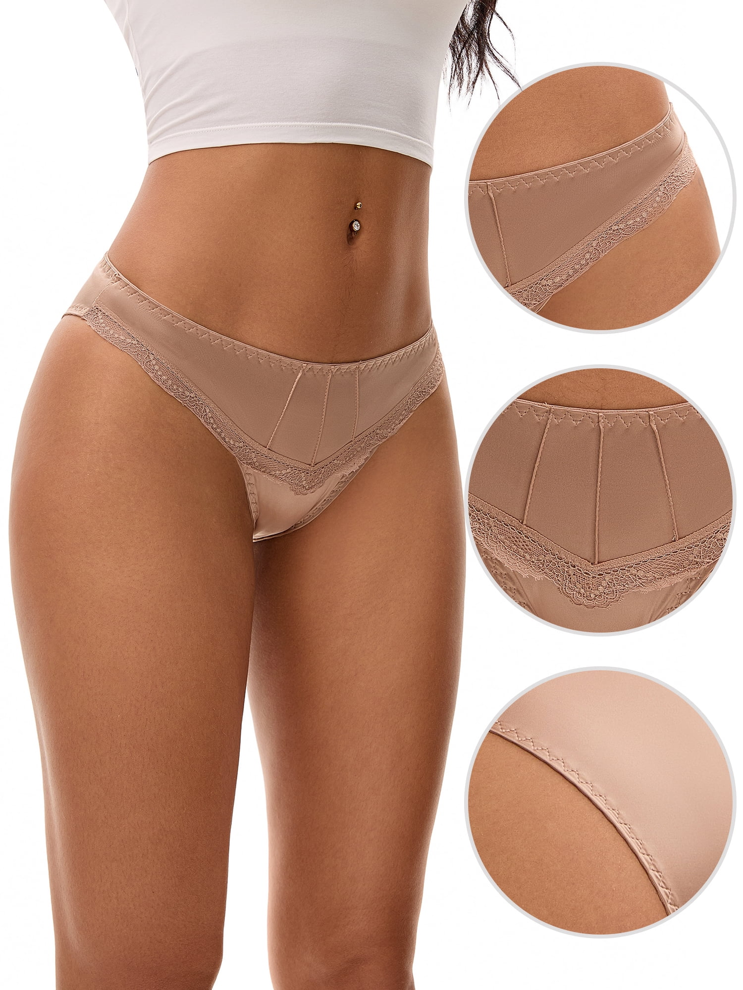 Unique Bargains Silky Hipster Satin  Low Waisted Panties S Brown