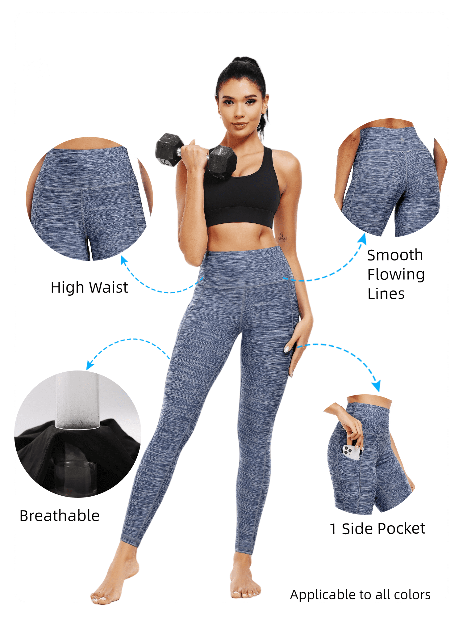 NELEUS Womens Yoga Leggings Ankle High Waist Tummy Control with Side Pocket,Black+NavyBlue,US Size S