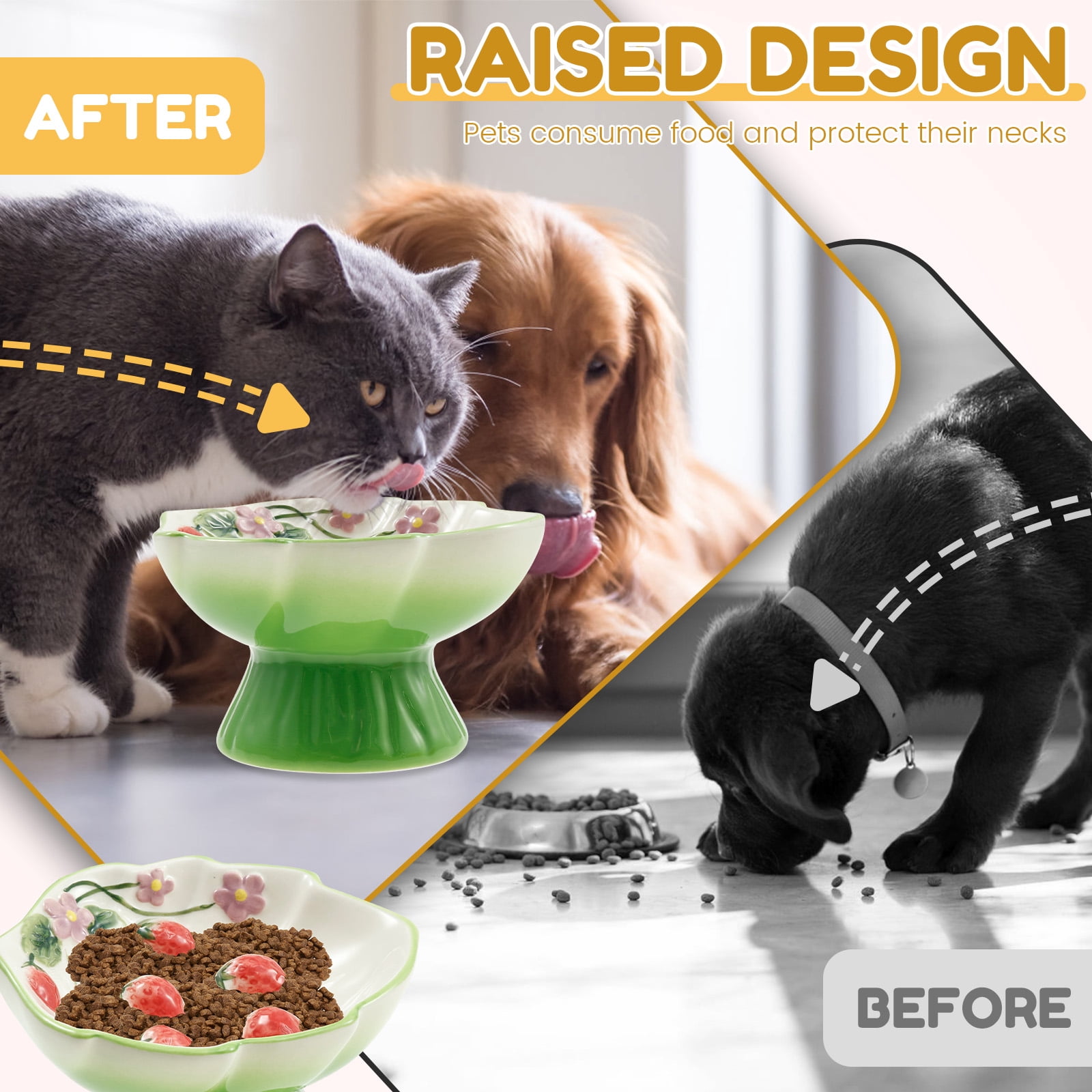 Threns Ceramic Slow Feeder Cat Bowl Elevated Small Cat Food Bowl Wide Mouth Small Dog Slow Feeder Control Eating Speed for Dog Pet