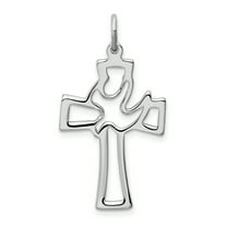 Sterling Silver Platinum-plated Polished Cut-out Dove Cross Pendant
